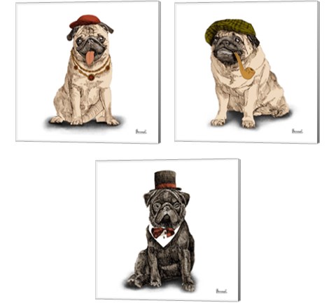 Pugs in Hats 3 Piece Canvas Print Set by Bannarot