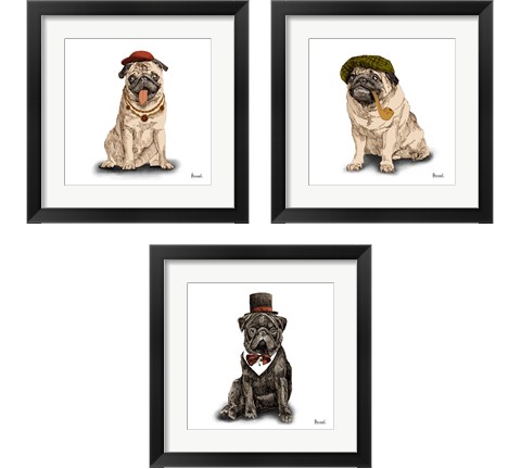 Pugs in Hats 3 Piece Framed Art Print Set by Bannarot