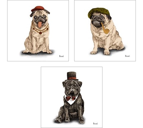 Pugs in Hats 3 Piece Art Print Set by Bannarot