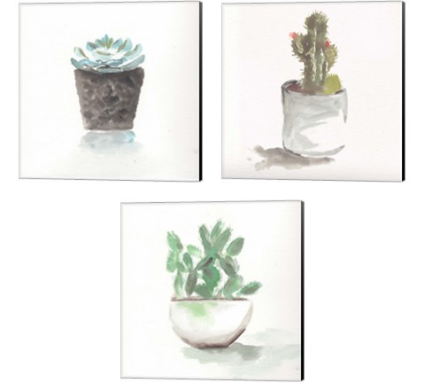 Watercolor Cactus Still Life 3 Piece Canvas Print Set by Marcy Chapman