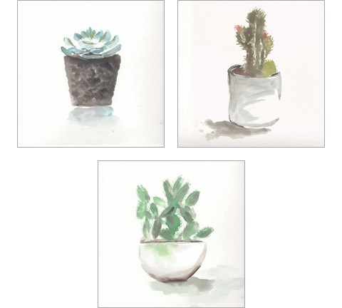 Watercolor Cactus Still Life 3 Piece Art Print Set by Marcy Chapman