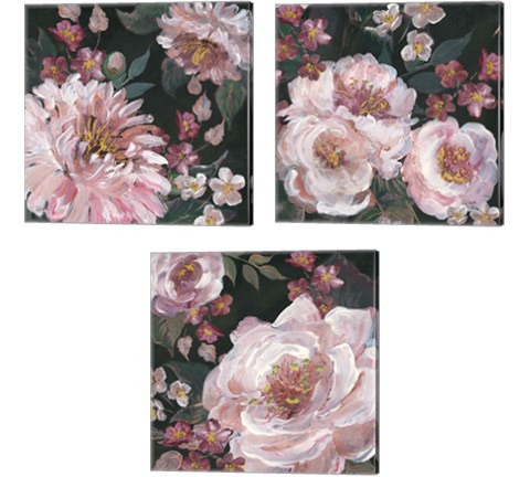 Romantic Moody Florals on Black 3 Piece Canvas Print Set by Tre Sorelle Studios