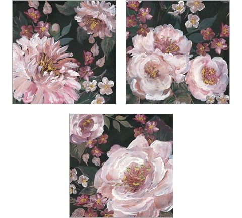 Romantic Moody Florals on Black 3 Piece Art Print Set by Tre Sorelle Studios
