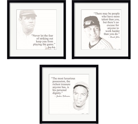 Baseball Greats 3 Piece Framed Art Print Set by Susan Ball
