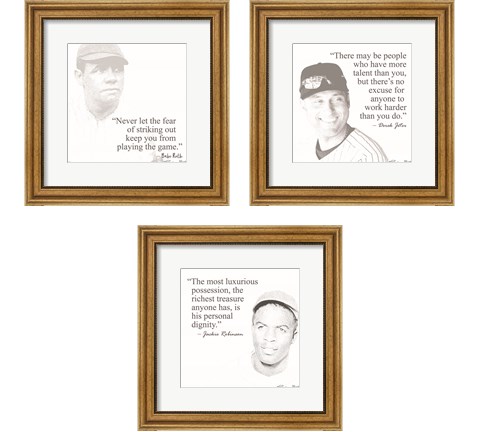 Baseball Greats 3 Piece Framed Art Print Set by Susan Ball