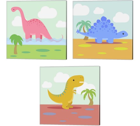Li'l Dino 3 Piece Canvas Print Set by Malia Rodrigues