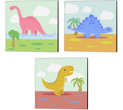 Li'l Dino 3 Piece Canvas Print Set by Malia Rodrigues