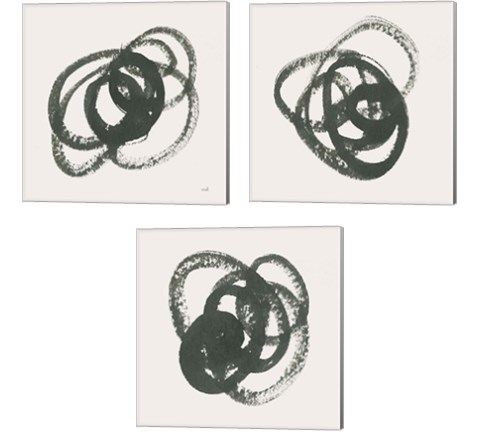 Scribbly Black 3 Piece Canvas Print Set by Moira Hershey