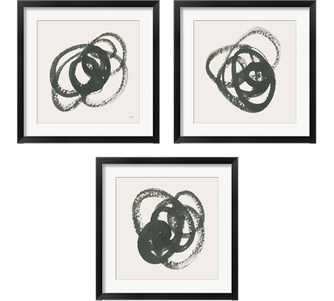 Scribbly Black 3 Piece Framed Art Print Set by Moira Hershey