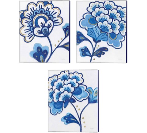 Flora Chinoiserie  3 Piece Canvas Print Set by Emily Adams