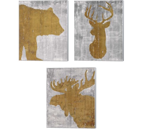 Rustic Lodge Animals on Grey 3 Piece Canvas Print Set by Marie-Elaine Cusson