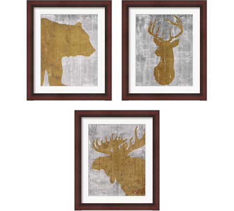 Rustic Lodge Animals on Grey 3 Piece Framed Art Print Set by Marie-Elaine Cusson