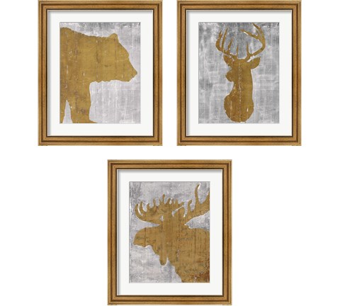 Rustic Lodge Animals on Grey 3 Piece Framed Art Print Set by Marie-Elaine Cusson