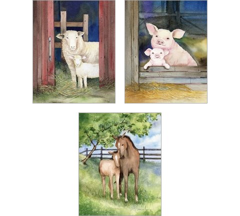 Farm Family Horses & Animals 3 Piece Art Print Set by Kathleen Parr McKenna