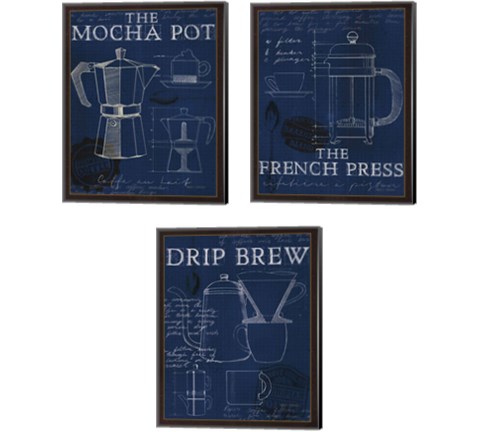 Coffee Blueprint Indigo 3 Piece Canvas Print Set by Marco Fabiano