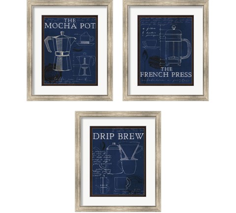 Coffee Blueprint Indigo 3 Piece Framed Art Print Set by Marco Fabiano