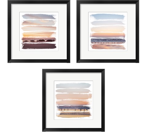 Sunset Stripes 3 Piece Framed Art Print Set by Laura Marshall
