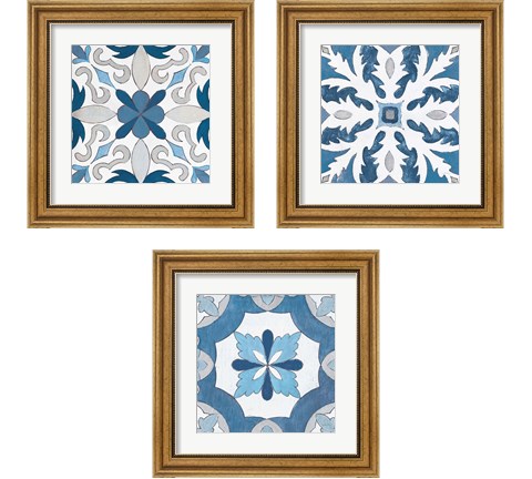 Gypsy Wall Tile Blue Gray 3 Piece Framed Art Print Set by Silvia Vassileva