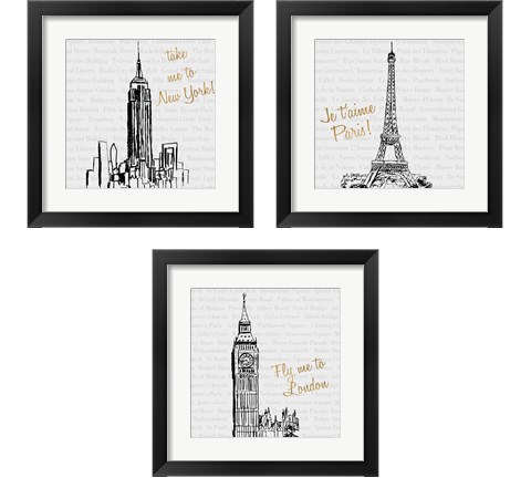 Travel Pack 3 Piece Framed Art Print Set by Nick Biscardi