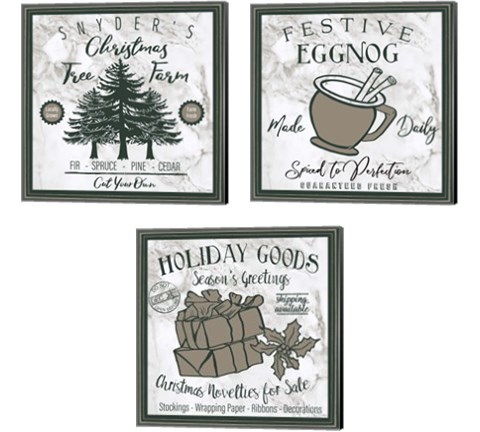 Taupe Christmas Sign 3 Piece Canvas Print Set by Elizabeth Medley