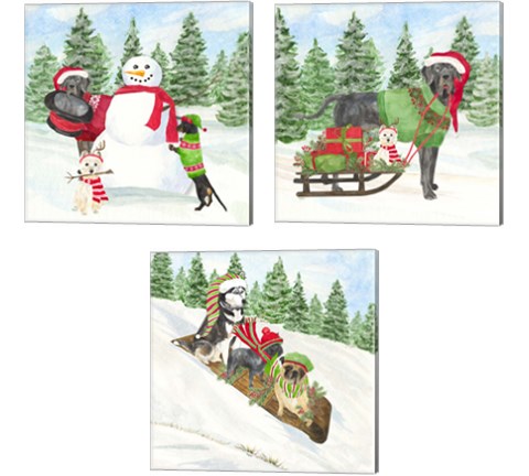 Christmas Dogs 3 Piece Canvas Print Set by Tara Reed