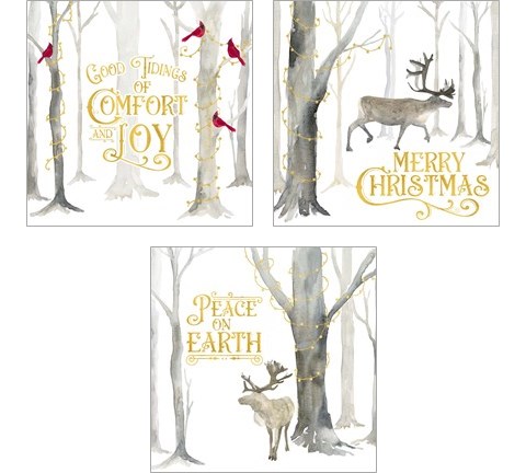 Christmas Forest 3 Piece Art Print Set by Tara Reed