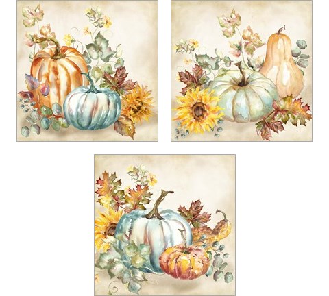 Watercolor Harvest Pumpkin 3 Piece Art Print Set by Tre Sorelle Studios