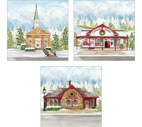 Christmas Village 3 Piece Art Print Set by Tara Reed