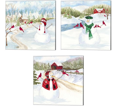 Snowman Christmas 3 Piece Canvas Print Set by Tara Reed