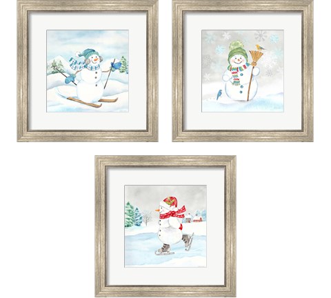 Let it Snow Blue Snowman 3 Piece Framed Art Print Set by Cynthia Coulter