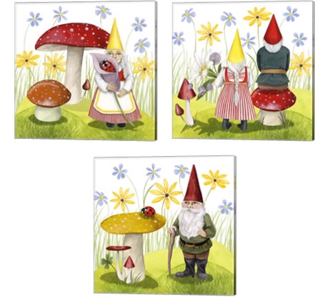 Gnome Neighbors 3 Piece Canvas Print Set by Grace Popp