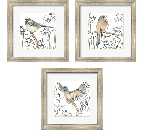 Songbird Meadow 3 Piece Framed Art Print Set by June Erica Vess