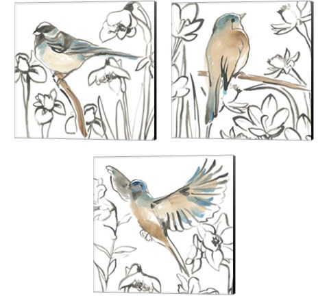 Songbird Meadow 3 Piece Canvas Print Set by June Erica Vess