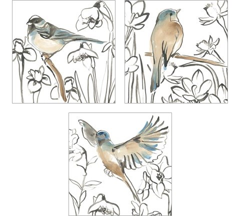 Songbird Meadow 3 Piece Art Print Set by June Erica Vess