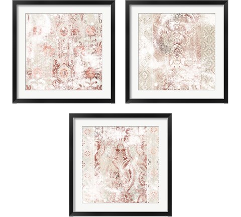 World Traveler Textile 3 Piece Framed Art Print Set by June Erica Vess