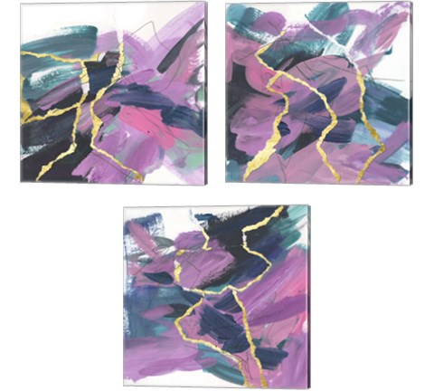 Divided Violet 3 Piece Canvas Print Set by Melissa Wang