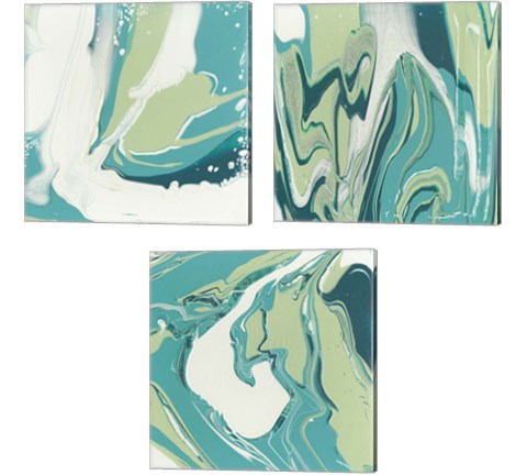 Flowing Teal 3 Piece Canvas Print Set by Studio W