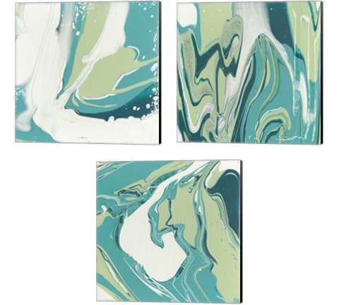 Flowing Teal 3 Piece Canvas Print Set by Studio W