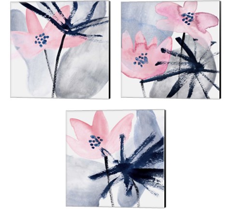 Pink Water Lilies 3 Piece Canvas Print Set by Melissa Wang