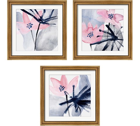 Pink Water Lilies 3 Piece Framed Art Print Set by Melissa Wang