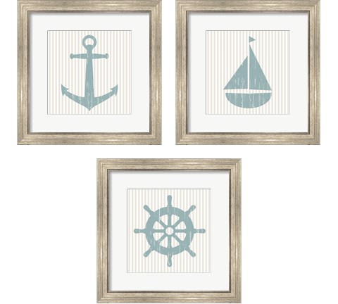 Blue Striped Nautical 3 Piece Framed Art Print Set by Sabine Berg