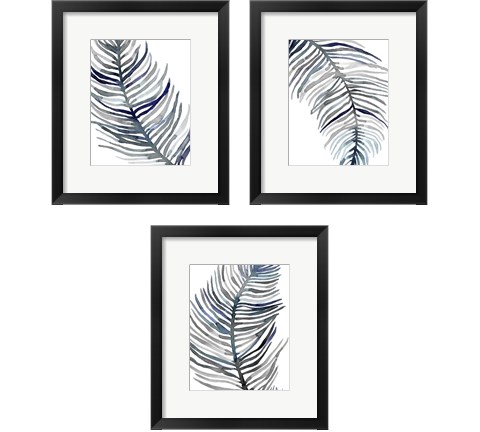 Blue Feathered Palm 3 Piece Framed Art Print Set by Emma Scarvey