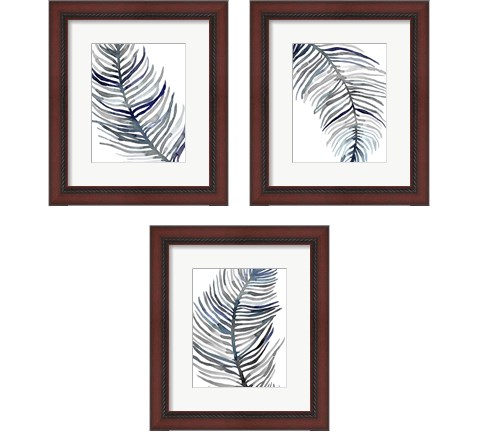 Blue Feathered Palm 3 Piece Framed Art Print Set by Emma Scarvey