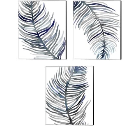 Blue Feathered Palm 3 Piece Canvas Print Set by Emma Scarvey