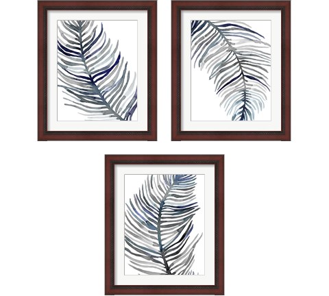 Blue Feathered Palm 3 Piece Framed Art Print Set by Emma Scarvey