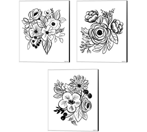 Flower Sketch 3 Piece Canvas Print Set by Kyra Brown