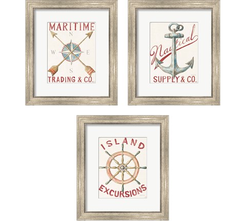 Floursack Nautical Red 3 Piece Framed Art Print Set by Danhui Nai