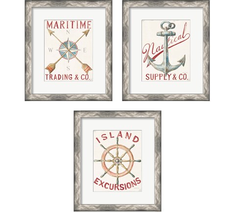 Floursack Nautical Red 3 Piece Framed Art Print Set by Danhui Nai