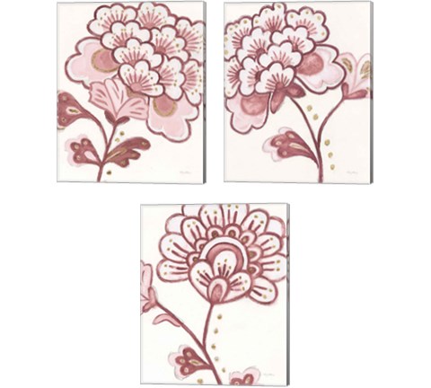 Flora Chinoiserie Pink 3 Piece Canvas Print Set by Emily Adams