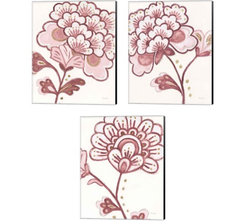 Flora Chinoiserie Pink 3 Piece Canvas Print Set by Emily Adams